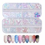 24 Boxes Holographic Nail Sequins, Nail Art Glitter Flakes Sparkles Ultra-thin Iridescent Heart Butterfly Smile Face Star Round Patterns Glitter