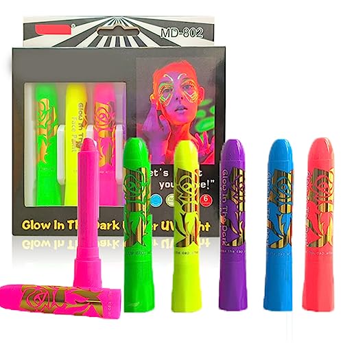 Face Paints For Children,UV Face Paint Stick,Colourful Body Paint Stick,Glow Under UV In Dark,6PCS Face Paint Crayons,Glitter Face Paint,Safe Pai