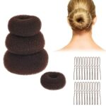 Brown Hair Bun Maker Bun Donut Set DBOO 4Pcs Hair Doughnut Bun Maker Buns Shaper Doughnut Brown Rings with 20pcs Brown Hair Pins Ballet Bun Kit H
