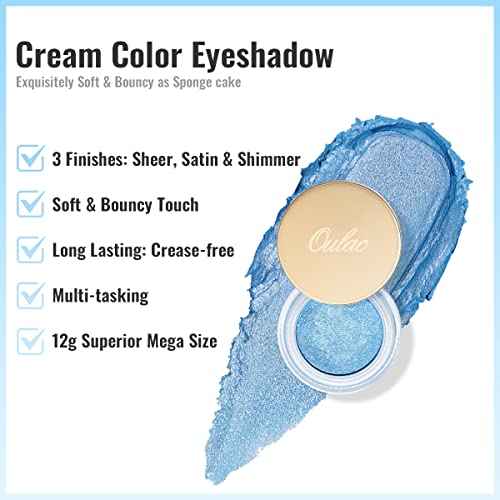 Oulac Shiny Light Blue Cream Eyeshadow, Can Be Used as Highlighter and Eyeshadow, Glitter Eyeshadow with Creamy Texture, Waterproof, Large Capaci