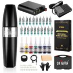 Stigma Tattoo Pen Machine Kit Rotary Complete Tattoo Set with 20Pcs Cartridges Needles Power Supply Tattoo Ink Tattoo Kit with Plastic Box for Be