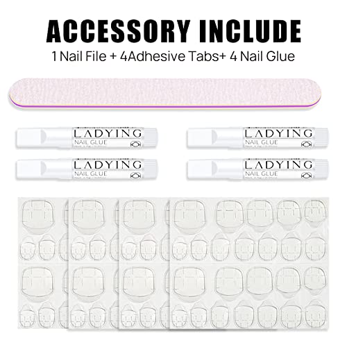 LADYING 24 Color (576 PCS) Matte Square Press on Nails Short,Colorful False Nails Short with Glue and Nail File,Reusable Stick on Nails with Tape