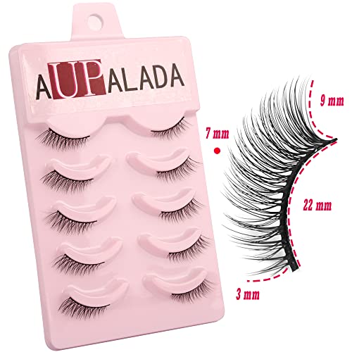Aupalada False Eyelashes Natural Look Wispy Cat Eye Lashes 3D Fluffy Half Fake Lashes Pack, 3/4 False lashes, quarter lashes, half eyelashes, Cor