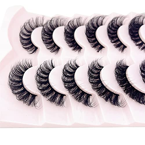 OCHILIMA Eyelashes Russian Strip Lashes Natural Look Eye Lashes False Lashes Wispy D Curly Fluffy 3D Effect Cat Eye Soft Fake Eye Lashes Pack 7 P