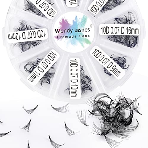 Pre Made Fan Volume Eyelash Extensions 10D 0.07mm D Curl 500 Fans 9-16mm Mixed Tray Premade Fans Loose Volume Lash Extensions Handmade Promade Lo