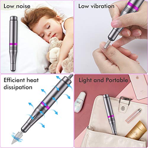 HAPAW Electric Nail File, USB Electric Nail Files 20000 RPM Adjustable Speed Portable 11 in 1 Electric Manicure Pedicure Kit Nail Drill for Acryl