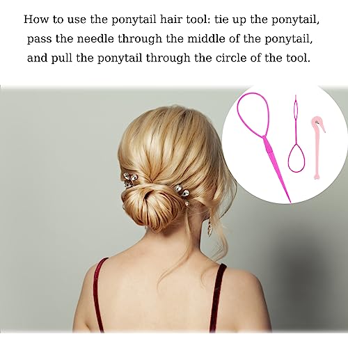 Hair Pull Through Tool, 3pcs topsy tail Hair Tool, Hair Looping Tool And Bands Remover Cutter, Ponytail Pull Through Hair Hoop Tool, Hair Tools f