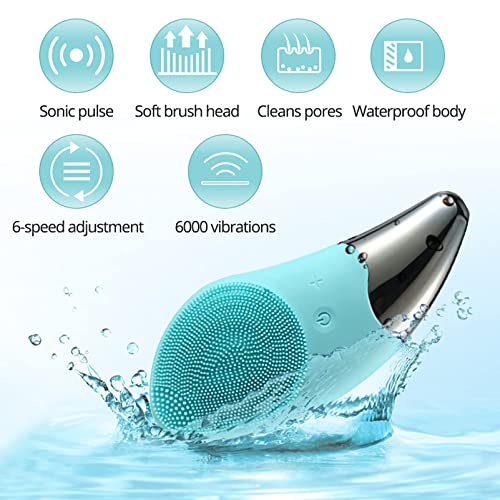 SONGQEE Sonic Facial Cleansing Brush Electric, Waterproof Silicone Face Massager Brush Rechargeable Face Scrubber, Mini Skin Cleanser Exfoliator
