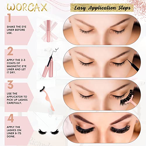 Magnetic Eyelashes, Eye Lashes With 5 Pairs of Magnetic Lashes - 2 Tubes of Magnetic Eyeliner, Reusable Magnetic Eyelashes with Tweezers, No Glue