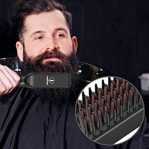 Ceenwes 3 in 1 Professional Beard Straightener with Beard Oil Beard Balm Portable Hair Straightener Brush Perfect Men Gifts for Hair Styling Men’