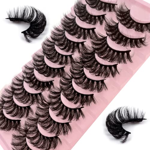 False Eyelashes Russian Strip Lashes 10 Pairs Reusable Natural Look 7D Faux Mink Lashes Fluffy Volume Wispy Fake Eyelashes Handmade Thick Soft Lo