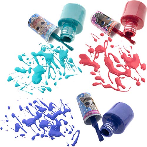 L.O.L Surprise! Townley Girl Non-Toxic Water Based Peel-Off Nail Polish Set for Girls, Glittery & Opaque Colors, with Toe Spacers and Nail Sticke