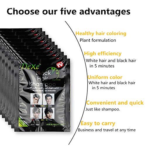 Black Hair Shampoo,MQUPIN Instant Black Natural Ingredients Hair Dye Shampoo Semi-Permanent Black Hair Color,Easy to use,Long lasting,(10 Pack, B