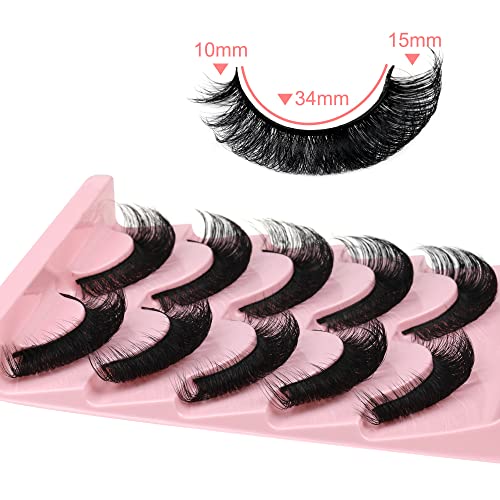 Newcally Eyelashes Russian Strip Lashes Natural Wispy Fluffy Thick Fake Eyelashes Plant Fiber Cat Eye 3D False Eye Lashes 5 Pairs Pack