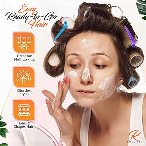 Rollicky Velcro Hair Rollers Set (32Pcs) - 18 Self Grip Velcro Hair Rollers for Hair Volume & Styling (6 Small, 6 Medium, 6 Large), 12 Duckbill H