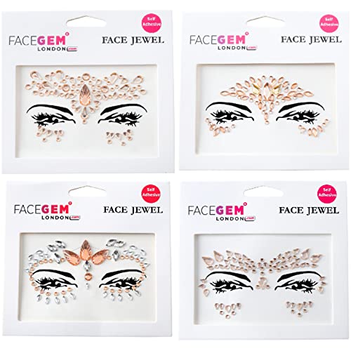 Face Gems Adhesive Glitter Face Jewels Tattoo Sticker Festival Gems Rave Party Body Make Up Body Jewels (4 PCS Gold (Z4ZAKGOL-A))