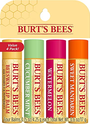 Burt's Bees Lip Balm Multipack, Lip Balm Set With Beeswax, Cucumber Mint, Watermelon, Sweet Mandarin, Freshly Picked, 4x4.25g