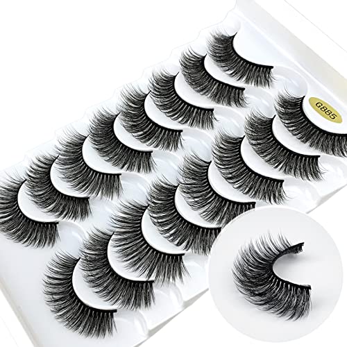 KOKAY False Eyelashes Russian Strip Lashes Faux Mink Lashes 8 Pairs DD Curl, Reusable Fluffy 3D Fake Eyelashes Thick Soft Waterproof for Gift (K0