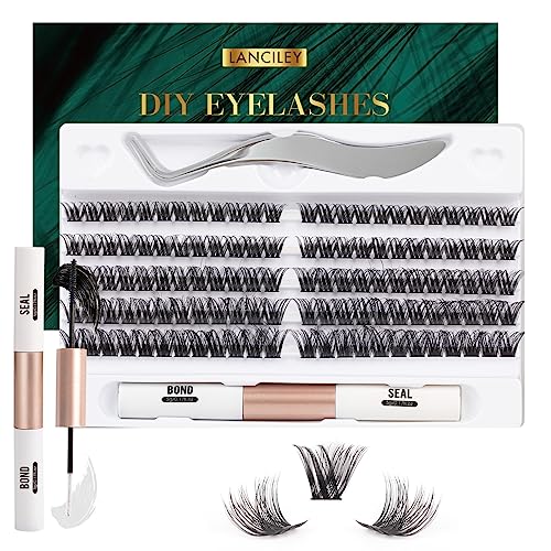 Lanciley Individual Lashes 45 Clusters Lashes CC Curl DIY Eyelash Extension Kit at Home for Make-up Beginner False Eyelashes with Eyelash Glue Tw