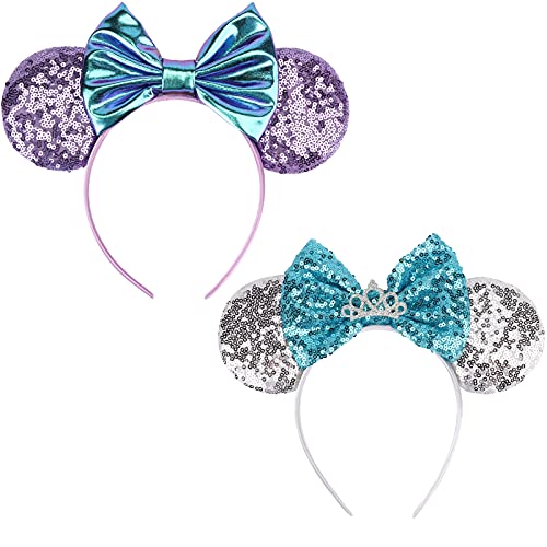 DRESHOW 2 Pack Mouse Ears Bow Headbands Glitter Party Decoration Cosplay Costume for Girls & Women