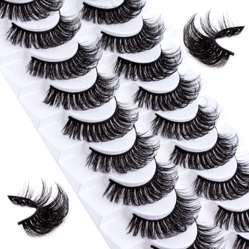 False Eyelashes Russian Strip Lashes 10 Pairs Reusable Natural Look 7D Faux Mink Lashes Fluffy Volume Wispy Fake Eyelashes Handmade Thick Soft Lo