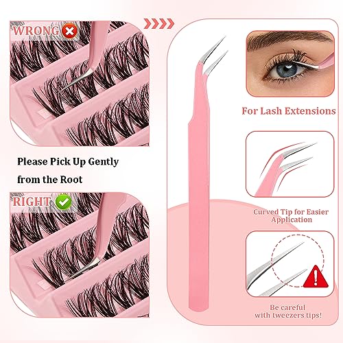 Leipple DIY Lash Extension Kit, Individual Lashes with Lash Glue Bond and Seal, 200 Cluster Lashes 8~16mm Natural Look Lash Clusters False Eyelas