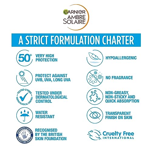 Garnier Ambre Solaire SPF 50+ Super UV Invisible Serum Moisturiser for Face, High Protection Against UVA & UVB, Sun Cream for all Skin Types, Wit