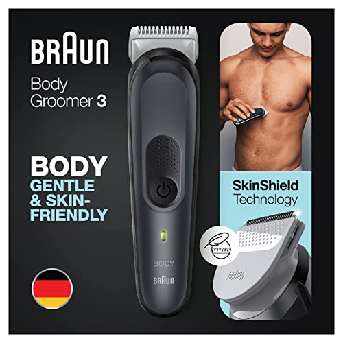 Braun Body Groomer 3, Manscaping Tool For Men With SkinShield Technology, Sensitive Comb, Wet & Dry, 100% Waterproof, UK 2 Pin Plug, BG3350, Blac