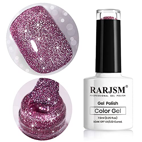 RARJSM Silver Glitter Gel Nail Polish Sparkle Nail Gel Varnish Requires Drying Under UV LED Lamp for Women Spring Summer Nail UV Beauty Art Desig