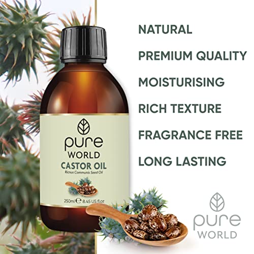 Pure World Castor Oil 250ML. Cold Pressed 100% Pure and Undeluted Hexane Free Natural for Eyebrows, Nails, Beard, Hair, Eyelash Growth Cruelty Fr