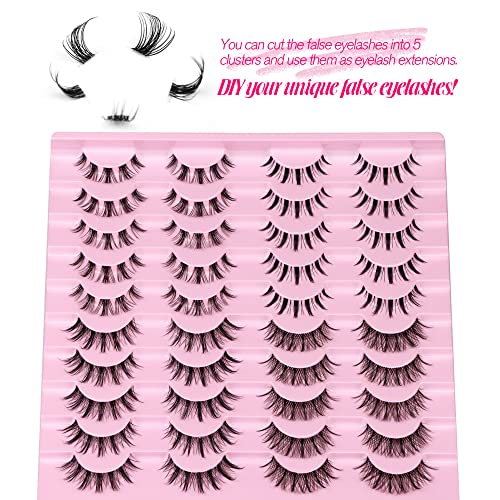 Manga Lashes Natural Look Anime False Eyelashes 20 Pairs Clear Band Individual Wispy Fake Eyelashes Strip Spiky DIY Cluster Lashes Extension C Cu