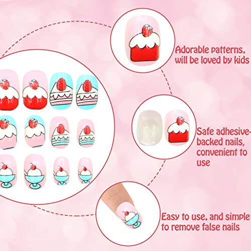 120PCS Kids False Nails,Scettar Kids Press on Nails Kids Stick on Nails Full Cover Kids Nails for Girls Kids Gift DIY Nail Art Decor 4 Boxes (Dif