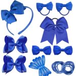 Carreuty 38PCS School Hair Accessories Kit Royal Blue Ribbon Style Bow Bobbles Hair Clips Bows Ribbon and Elastics Bands for School Girls Women G