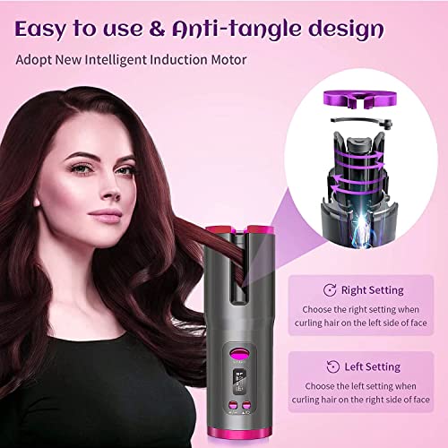 Lanboo Hair Curler, Cordless Hair Curlers for Long Hair, Wireless Automatic Curling Iron Restriction with Built-in 5000mAh Rechargeable Battery,