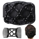 Beads Hair Combs Magic Elastic Hair Double Clips Magic Hair Comb Double Row Wooden Bead Hair Comb Stretchy Hair Comb Clip Hair Accessories for Gi