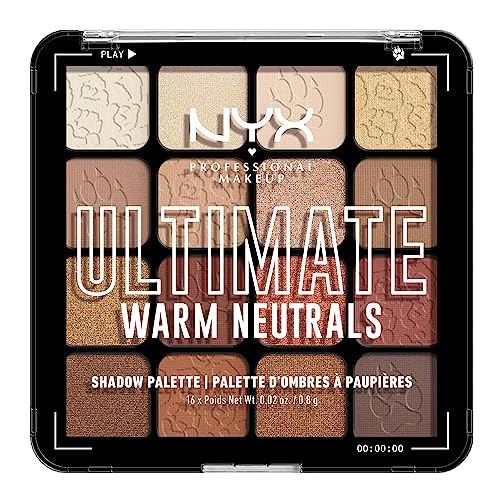 NYX Professional Makeup Ultimate Shadow Palette, 16 Vibrant True-To-Pan Eyeshadow Shades, Metallics, Shimmers, Colours and Nudes in Pressed Pigme
