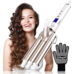 CkeyiN 3 Barrel Hair Waver, Curling Iron with LCD 16 Temperature Control Displays, Professional Ceramic Tourmaline Curling Wand, 22mm Hair Crimpe
