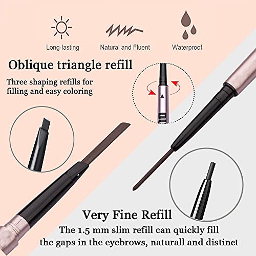 Mihqy 2 PCS Eyebrow Pencil Waterproof with Brow Brush, Dual Ended Eyebrow Pen, Automatic Makeup Cosmetic Tool(Dark Brown)