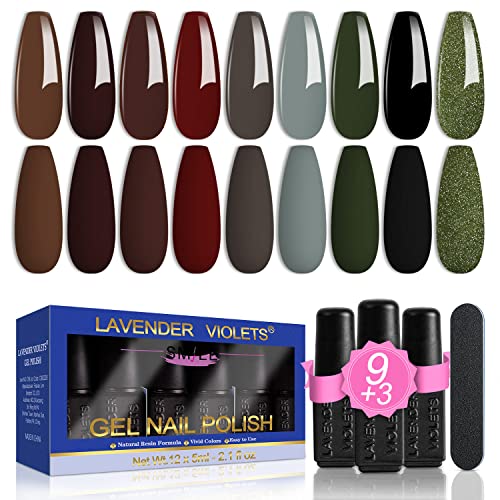 Lavender Violets 13 Pcs Gel Nail Polishes Set French Nail Art White Pink Nude 9 Colours UV LED Soak Off With Base Coat,Matte n No Wipe Top Coat N