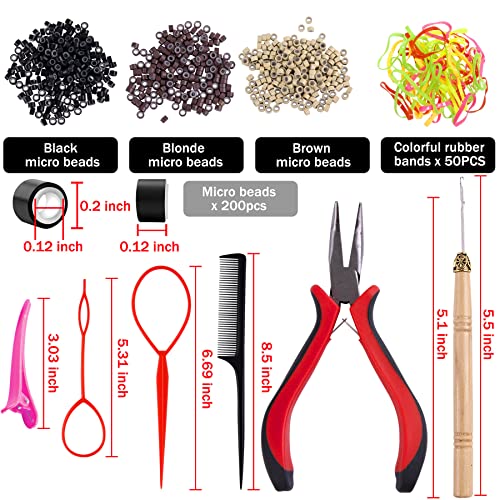 FEQO Hair Tinsel Kit with 3600 Strands Hair Tinsel 48 Inches 18 Colours Heat Resistant Sparkle Shiny Tinsel Hair Extensions Micro Beads Pulling L