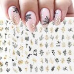 9 Sheets Black Gold Leaves Nail Art Stickers Decals Self-Adhesive Grass Leaves Butterfly Dragonfly Insect Design Manicure Tips Nail Decoration fo