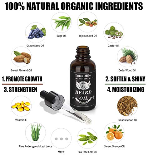 Isner Mile 2 Pack Beard Oil for Men with Castor Oil Serum Conditioner Light Magic Scent, Natural Premium Beard Growth Oil to Cure Beard Itch, Sof