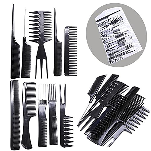 PLASTIFIC 10Pcs Hairdressing Comb Set Hair Styling Pro Kit Professional Barber Salon Gift Black Colour Set - Portable Set Hair Care Style Accesso