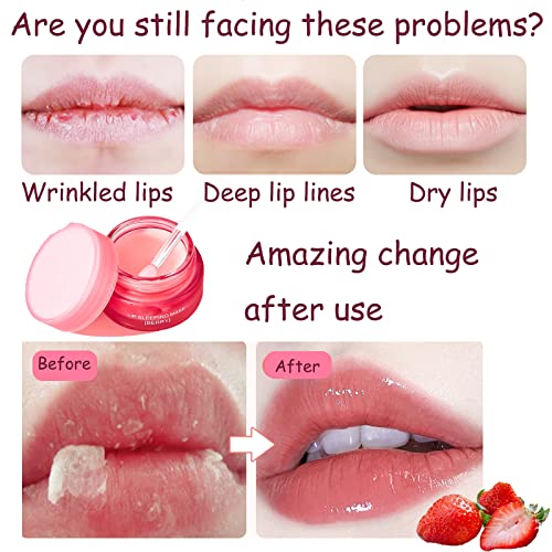 Lip Sleeping Mask Lip Mask Overnight Strawberry Lip Masks Skincare Lip Oils,Lip Moisturiser for Dry Chapped Peeling Cracked Lips Fades Lip Lines,