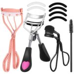 Smilcloud Eyelash Curler, 5-in-1 Lash Curling Tool Kit, 2 Eyelash Curler with Built-in Comb, Metal Lash Curler, Eyebrow Brush, and 6 Refill Pads,