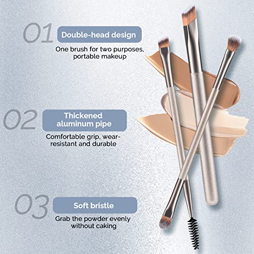 Eye Makeup Brushes Set DUAIU 3 pcs Dual-ended 2-in-1 Makeup Brushes For Wild Eyebrows Brush, Eye Shadow Brush, Halo Brush, etc