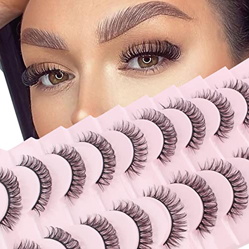 Parriparri Eyelashes Russian Strip Lashes 10 Pairs Curly False Lashes D Curl Volume Strip Lashes Natural Fluffy Thick Fake Lashes