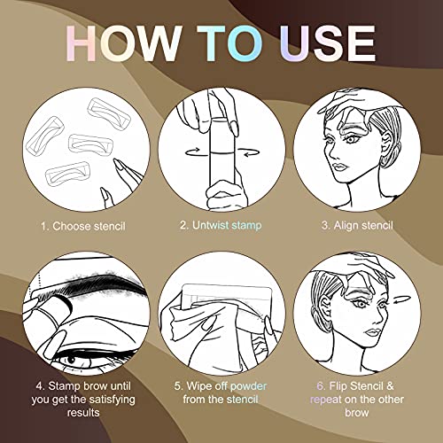 Eyebrow Stamp Stencil Kit - Professional Adjustable Waterproof Long Lasting Buildable Eyebrow Powder Stamp Makeup Tools with 10 Styles Reusable E