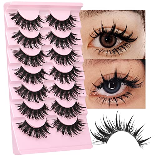 Manga Lashes Natural Look Anime Lashes Wispy Faux Mink False Eyelashes Fluffy Spiky 3D Volume Eye Lashes Korean Japanese Asian Cosplay Fake Eyela