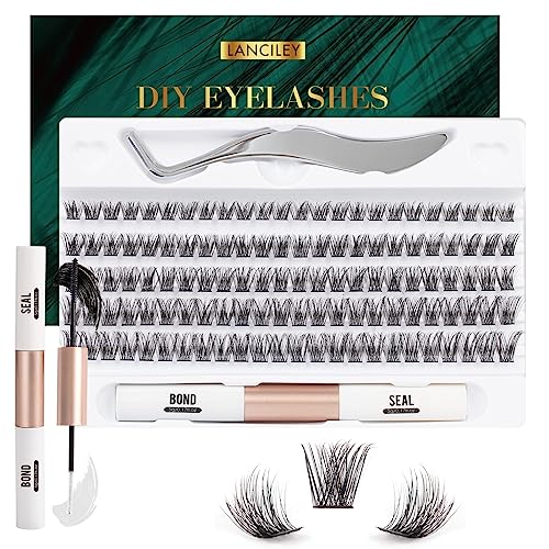 Lanciley Individual Lashes 45 Clusters Lashes CC Curl DIY Eyelash Extension Kit at Home for Make-up Beginner False Eyelashes with Eyelash Glue Tw